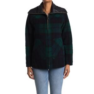 Pendleton Green Blackwatch Tartan Plaid Wool Zip Front Coat Jacket Large